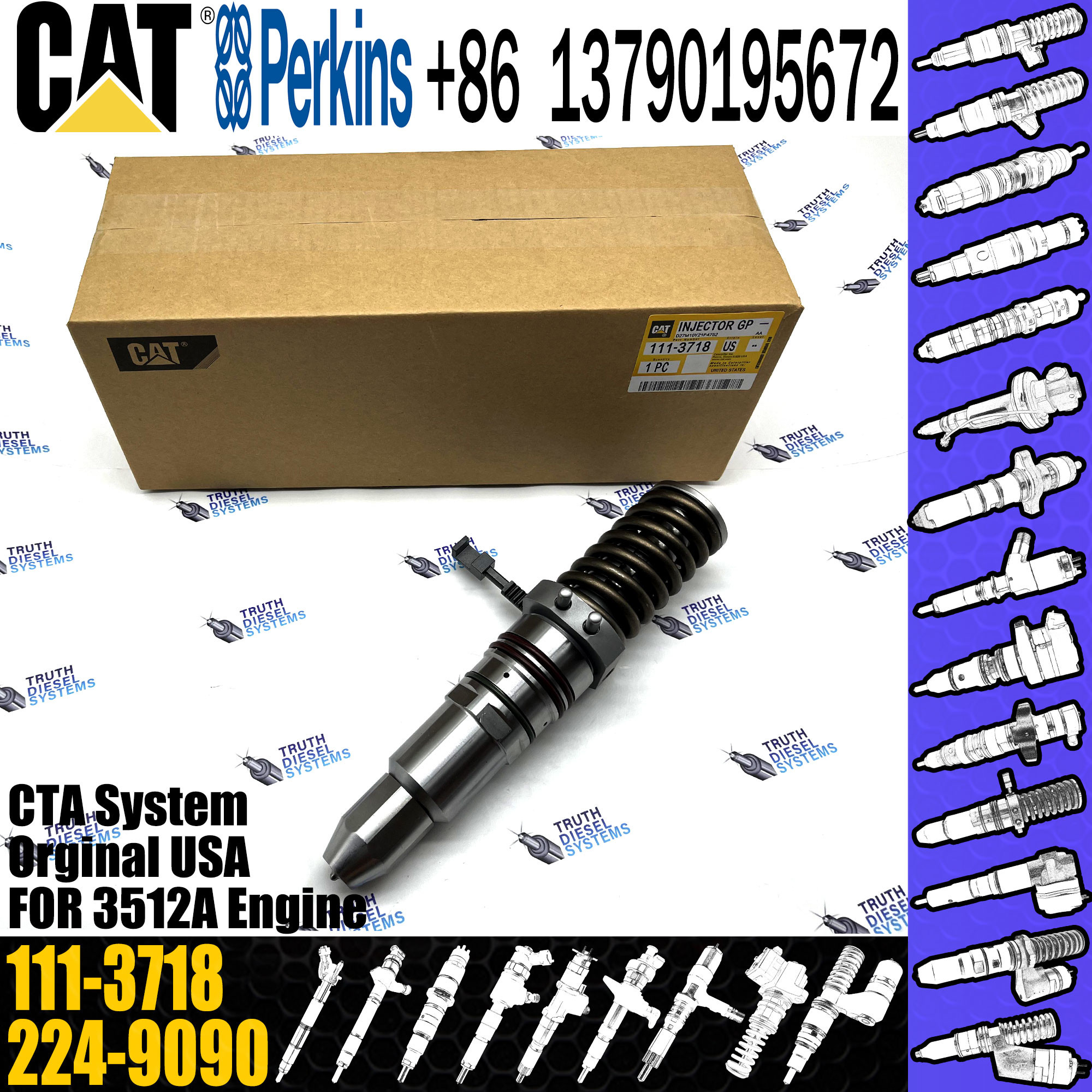 Cat 3508 3512 3516 Engine Excavator Common Rail Fuel Injector 111-3718 ...